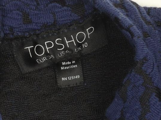 Topshop Women Blue Floral Jacquard Bodycon Mini Dress Size 10