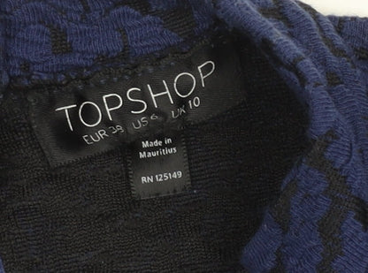 Topshop Women Blue Floral Jacquard Bodycon Mini Dress Size 10