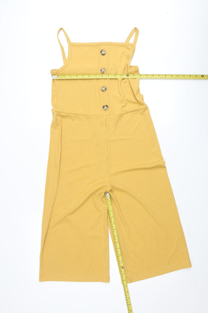 V by Very Teens Yellow Ribbed Button Wide-Leg Jersey Jumpsuit 15 Years
