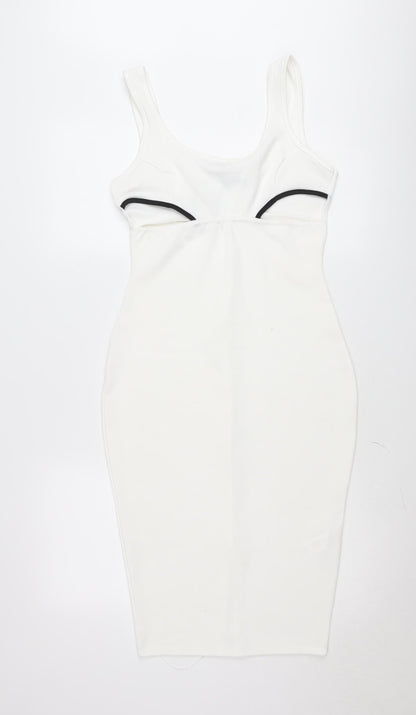 Boohoo Women’s White Bodycon Dress Size 12 Sleeveless Scoop Neck Party