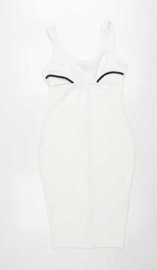 Boohoo Women’s White Bodycon Dress Size 12 Sleeveless Scoop Neck Party