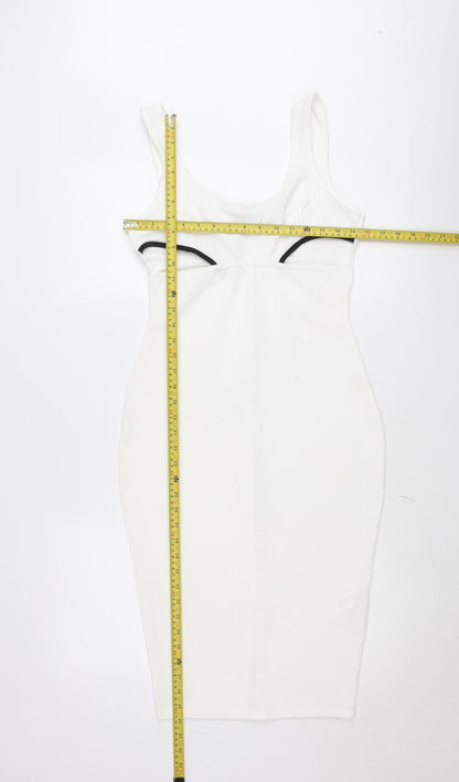 Boohoo Women’s White Bodycon Dress Size 12 Sleeveless Scoop Neck Party