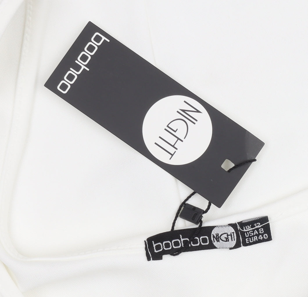 Boohoo Women’s White Bodycon Dress Size 12 Sleeveless Scoop Neck Party