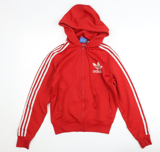 Adidas Men Red Hooded Full Zip Basic Jacket Size S