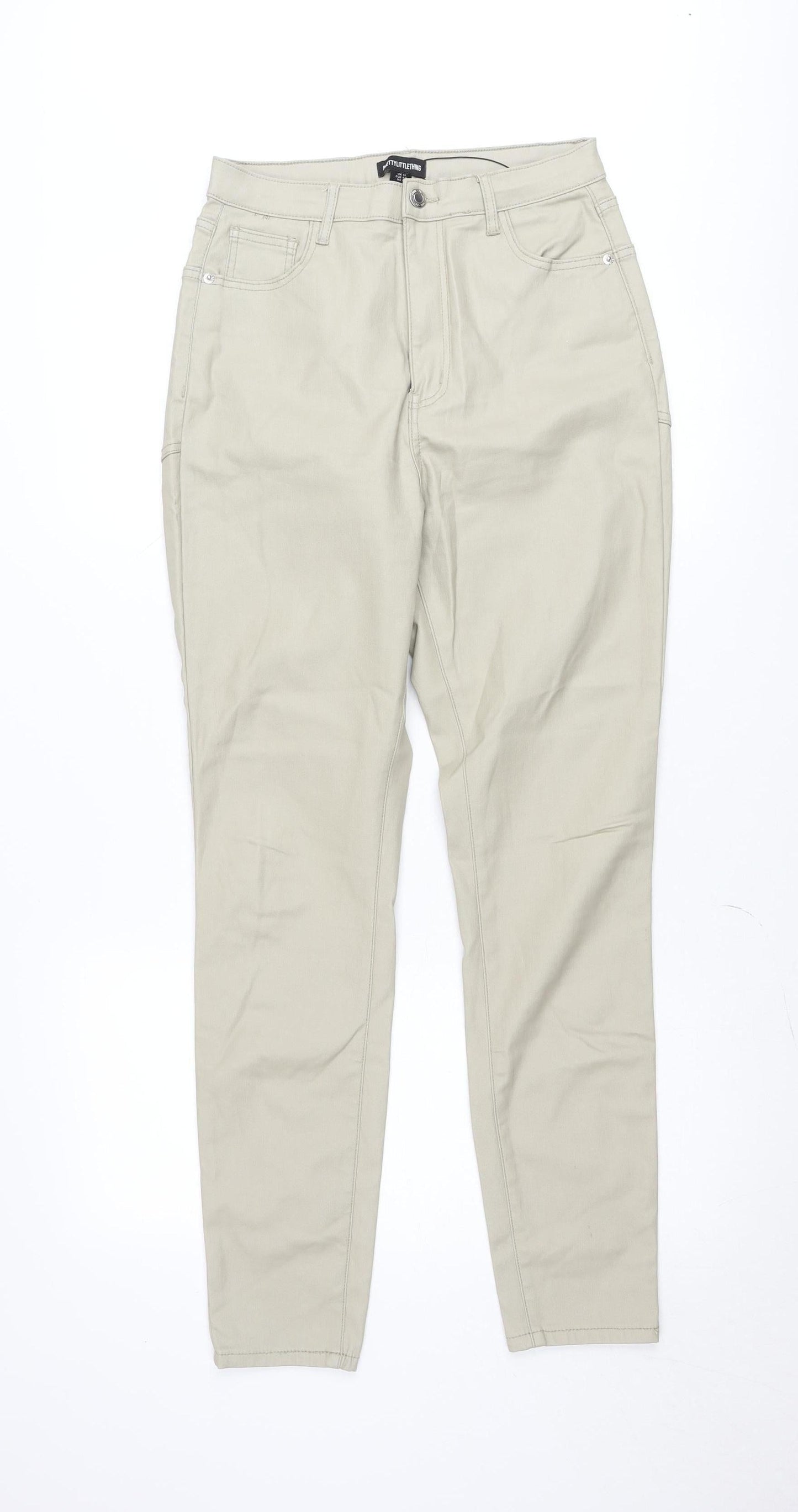 PrettyLittleThing Women Beige Chino Trousers Size 12 Regular Viscose Blend
