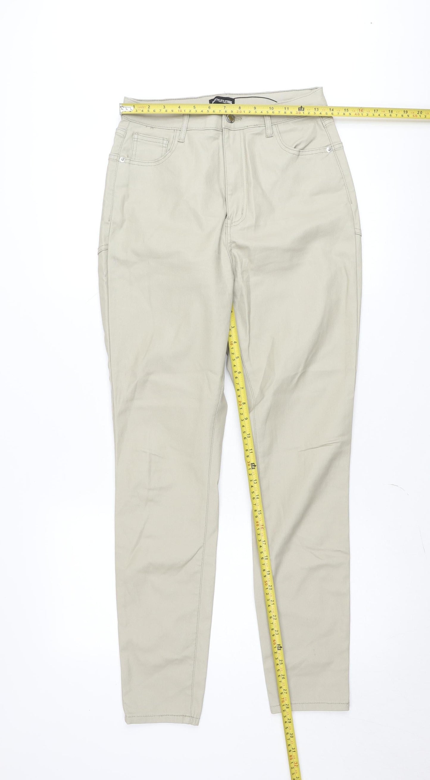 PrettyLittleThing Women Beige Chino Trousers Size 12 Regular Viscose Blend