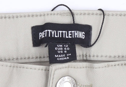 PrettyLittleThing Women Beige Chino Trousers Size 12 Regular Viscose Blend