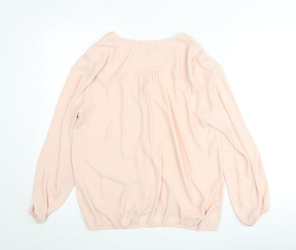Chaus Women Pink Long Sleeve V-Neck Tunic Blouse Size M