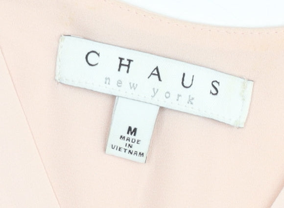 Chaus Women Pink Long Sleeve V-Neck Tunic Blouse Size M