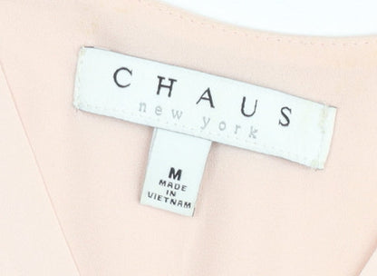 Chaus Women Pink Long Sleeve V-Neck Tunic Blouse Size M