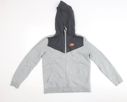 Nike Boys Grey Colourblock Full Zip Hooded Track Jacket 12-13 Years