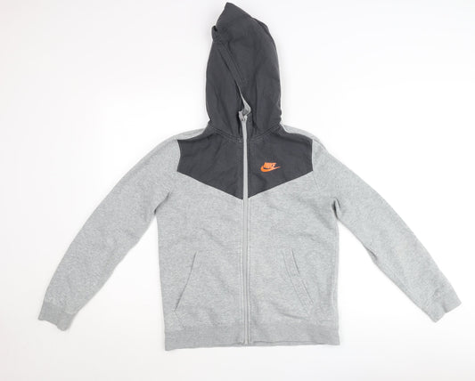 Nike Boys Grey Colourblock Full Zip Hooded Track Jacket 12-13 Years