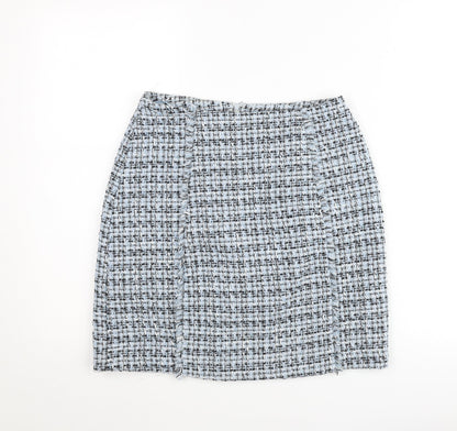 Dunnes Women Blue Tweed Pencil Skirt Size 8 Knee Length