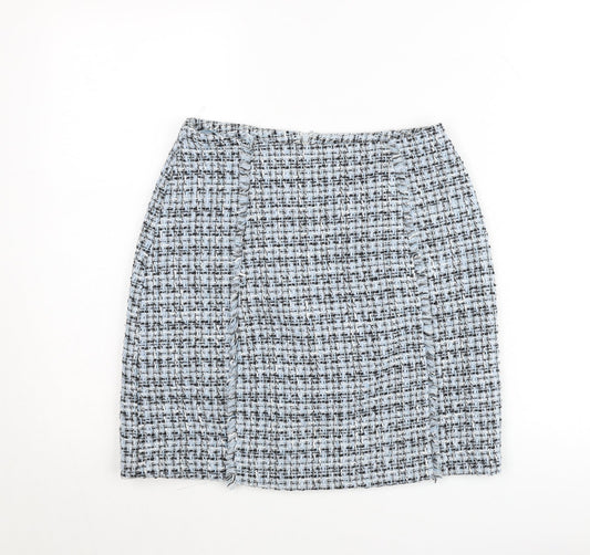 Dunnes Women Blue Tweed Pencil Skirt Size 8 Knee Length