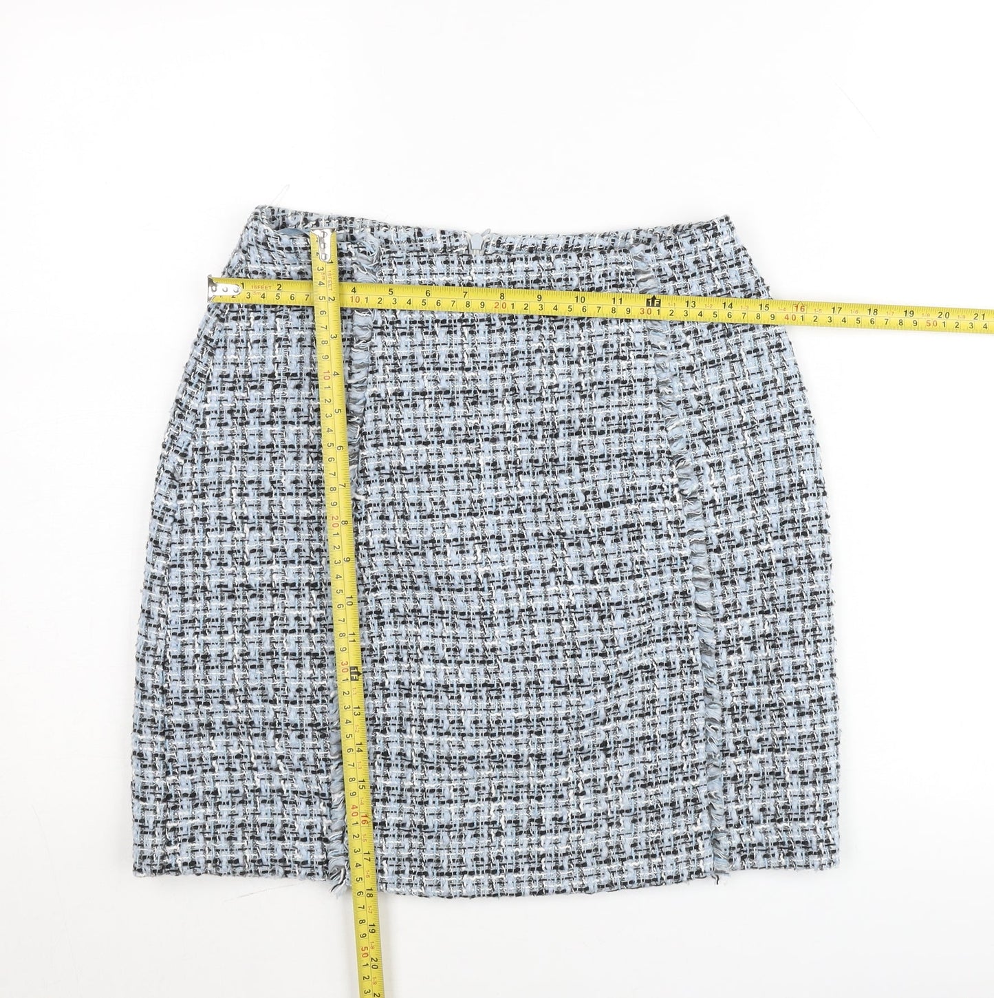 Dunnes Women Blue Tweed Pencil Skirt Size 8 Knee Length