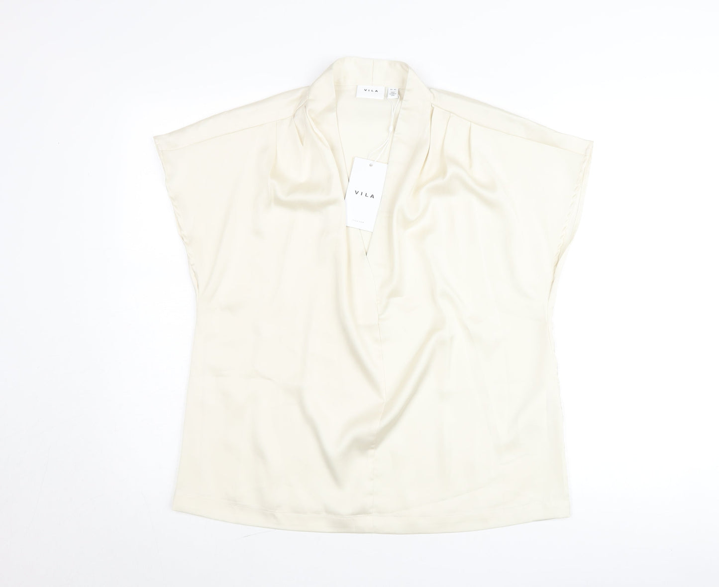 Vila Women’s Ivory V-Neck Short Sleeve Blouse Size 12