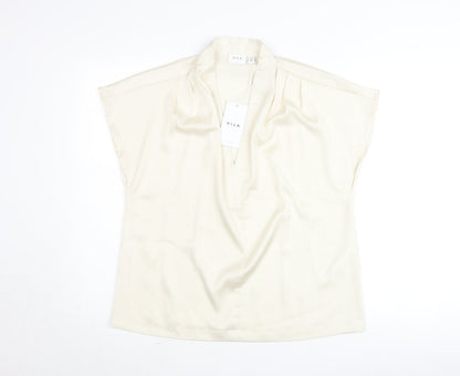 Vila Women’s Ivory V-Neck Short Sleeve Blouse Size 12