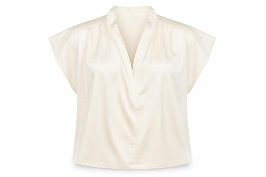 Vila Women’s Ivory V-Neck Short Sleeve Blouse Size 12