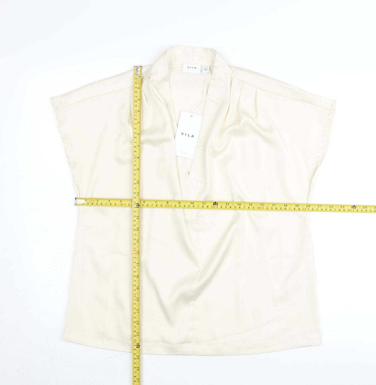 Vila Women’s Ivory V-Neck Short Sleeve Blouse Size 12