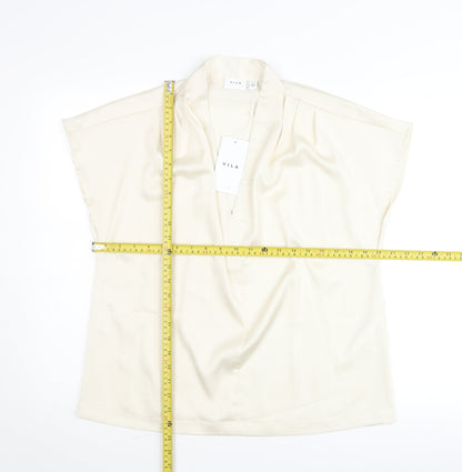 Vila Women’s Ivory V-Neck Short Sleeve Blouse Size 12
