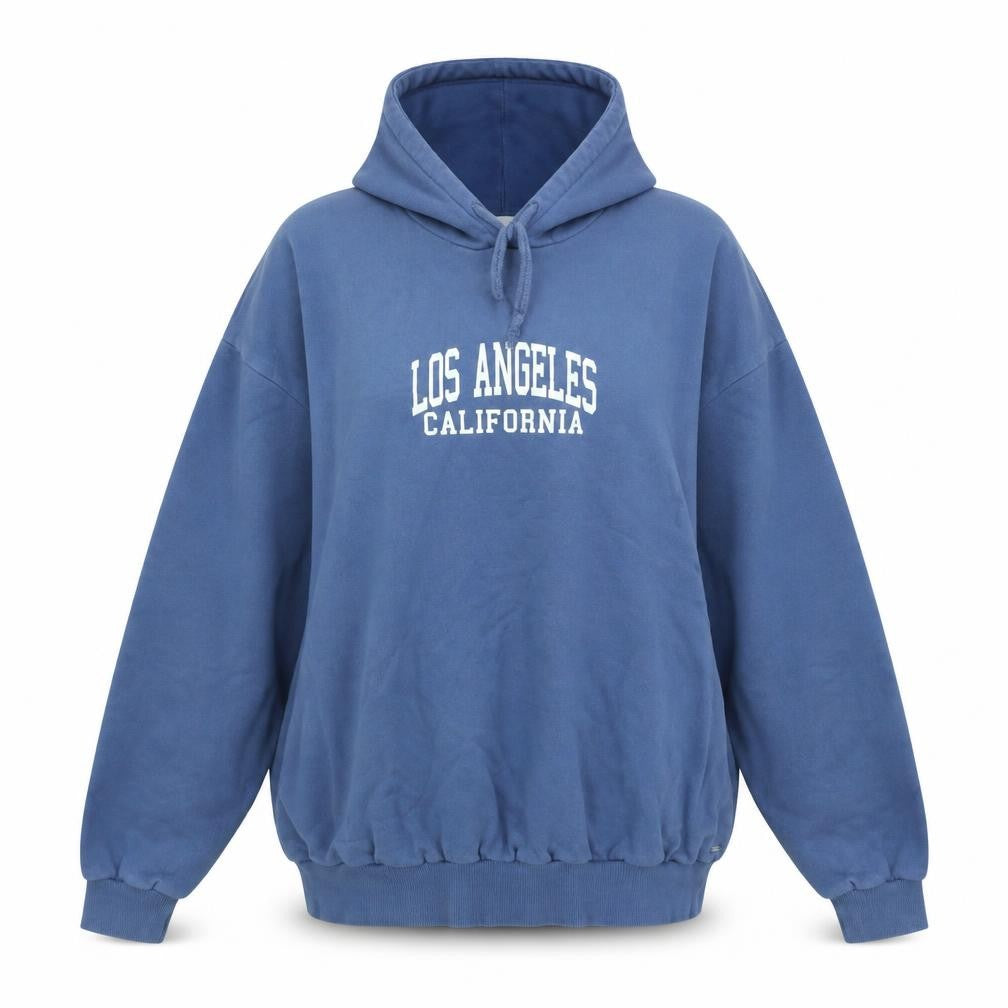 Front view of Pull&Bear Teens Blue Los Angeles Pullover Hoodie, size L