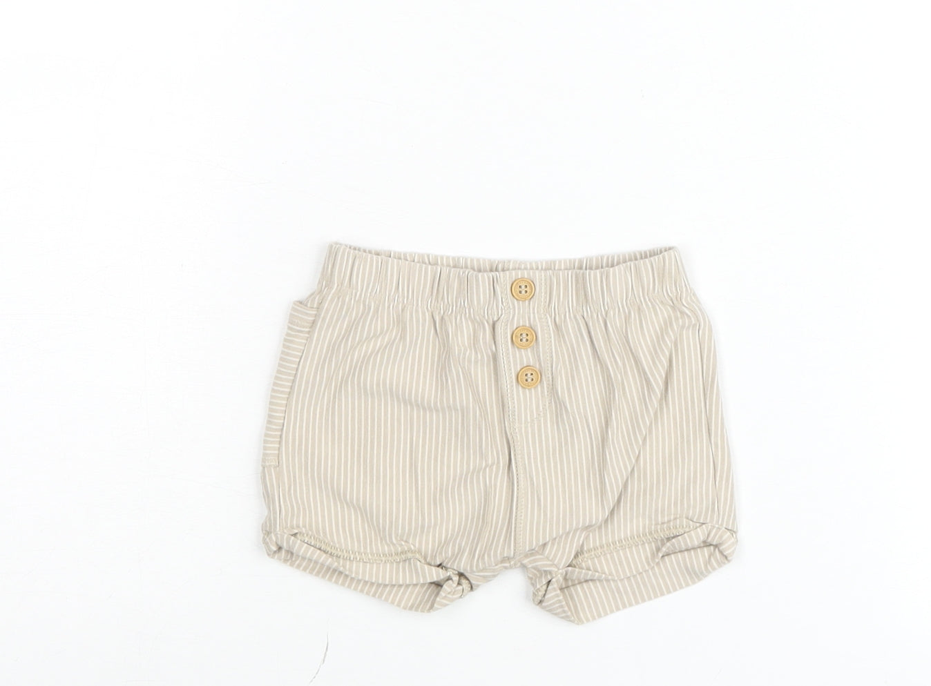 United Colors of Benetton Beige Striped Baby Shorts 6-9 Months Elastic Waist