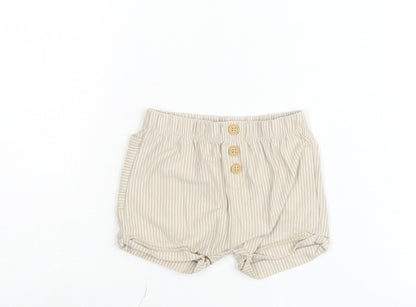 United Colors of Benetton Beige Striped Baby Shorts 6-9 Months Elastic Waist