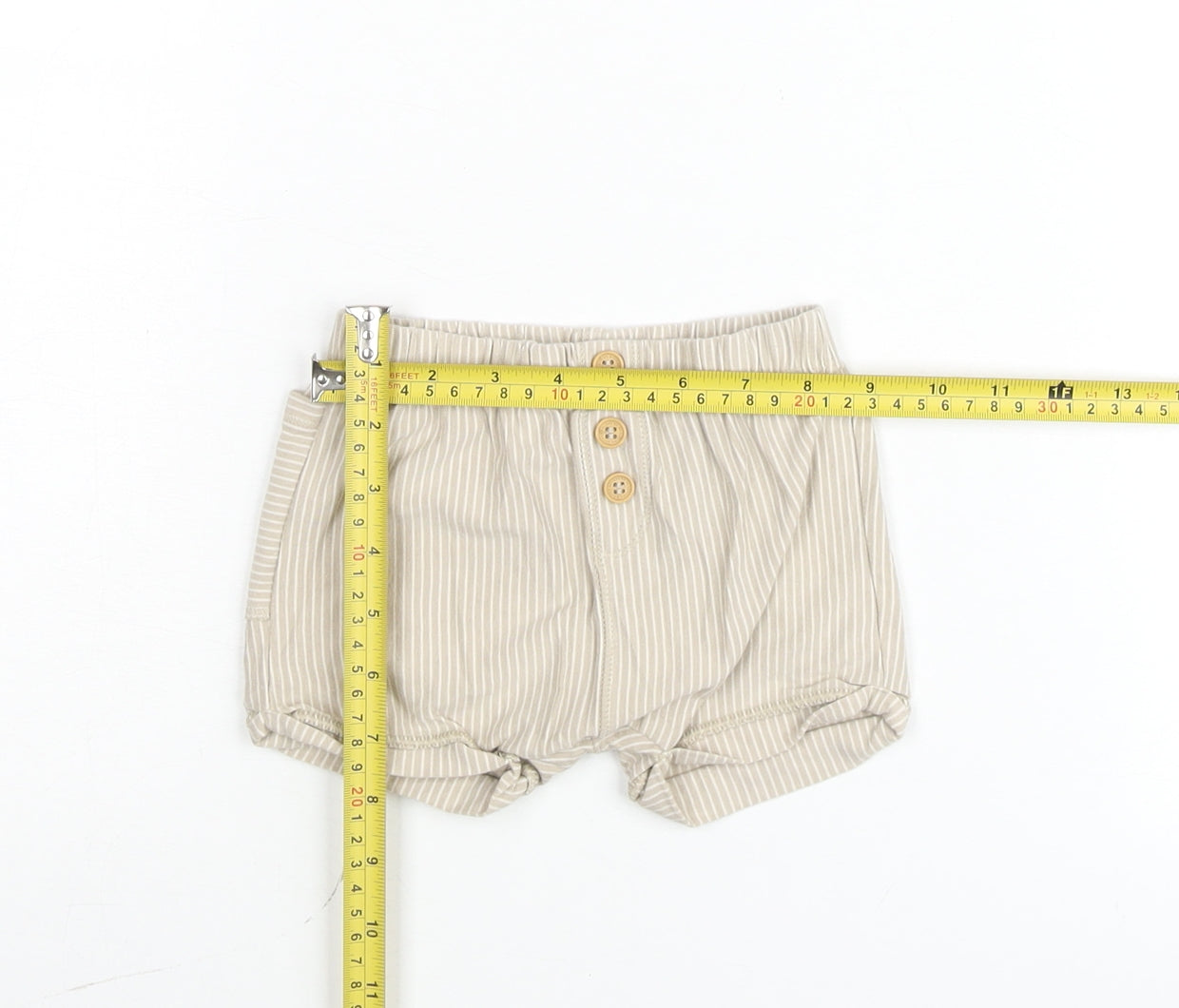United Colors of Benetton Beige Striped Baby Shorts 6-9 Months Elastic Waist