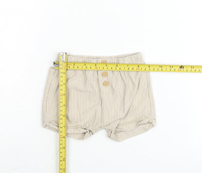 United Colors of Benetton Beige Striped Baby Shorts 6-9 Months Elastic Waist