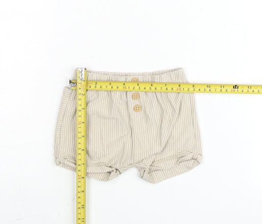 United Colors of Benetton Beige Striped Baby Shorts 6-9 Months Elastic Waist