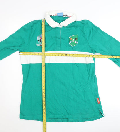 Rugby World Cup 2019 Men's Green L Collared Long Sleeve Cotton Pullover Jumper