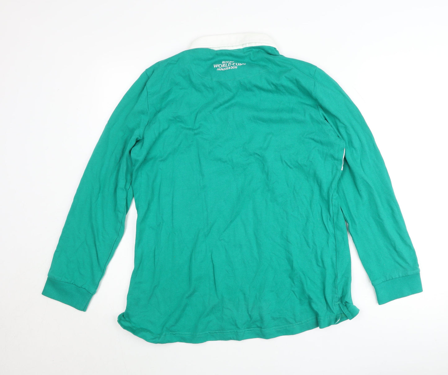 Rugby World Cup 2019 Men's Green L Collared Long Sleeve Cotton Pullover Jumper