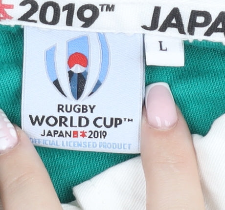 Rugby World Cup 2019 Men's Green L Collared Long Sleeve Cotton Pullover Jumper