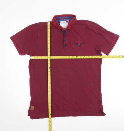 CENTERED Men's Red Short Sleeve Button-Down Cotton Polo Shirt Size M