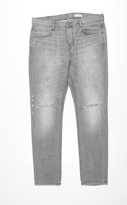 AllSaints Women’s Grey Pistol Straight Fit Distressed Jeans W34