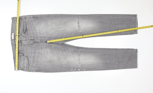 AllSaints Women’s Grey Pistol Straight Fit Distressed Jeans W34