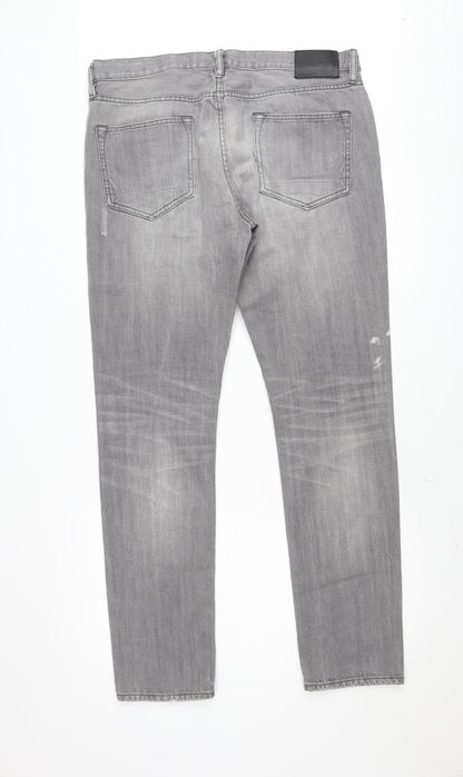 AllSaints Women’s Grey Pistol Straight Fit Distressed Jeans W34