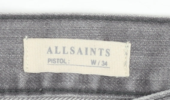 AllSaints Women’s Grey Pistol Straight Fit Distressed Jeans W34