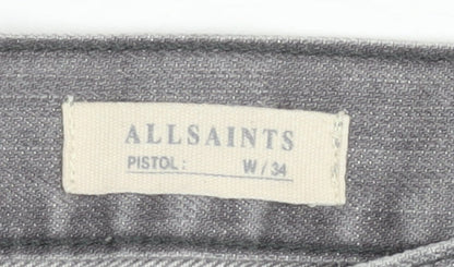 AllSaints Women’s Grey Pistol Straight Fit Distressed Jeans W34