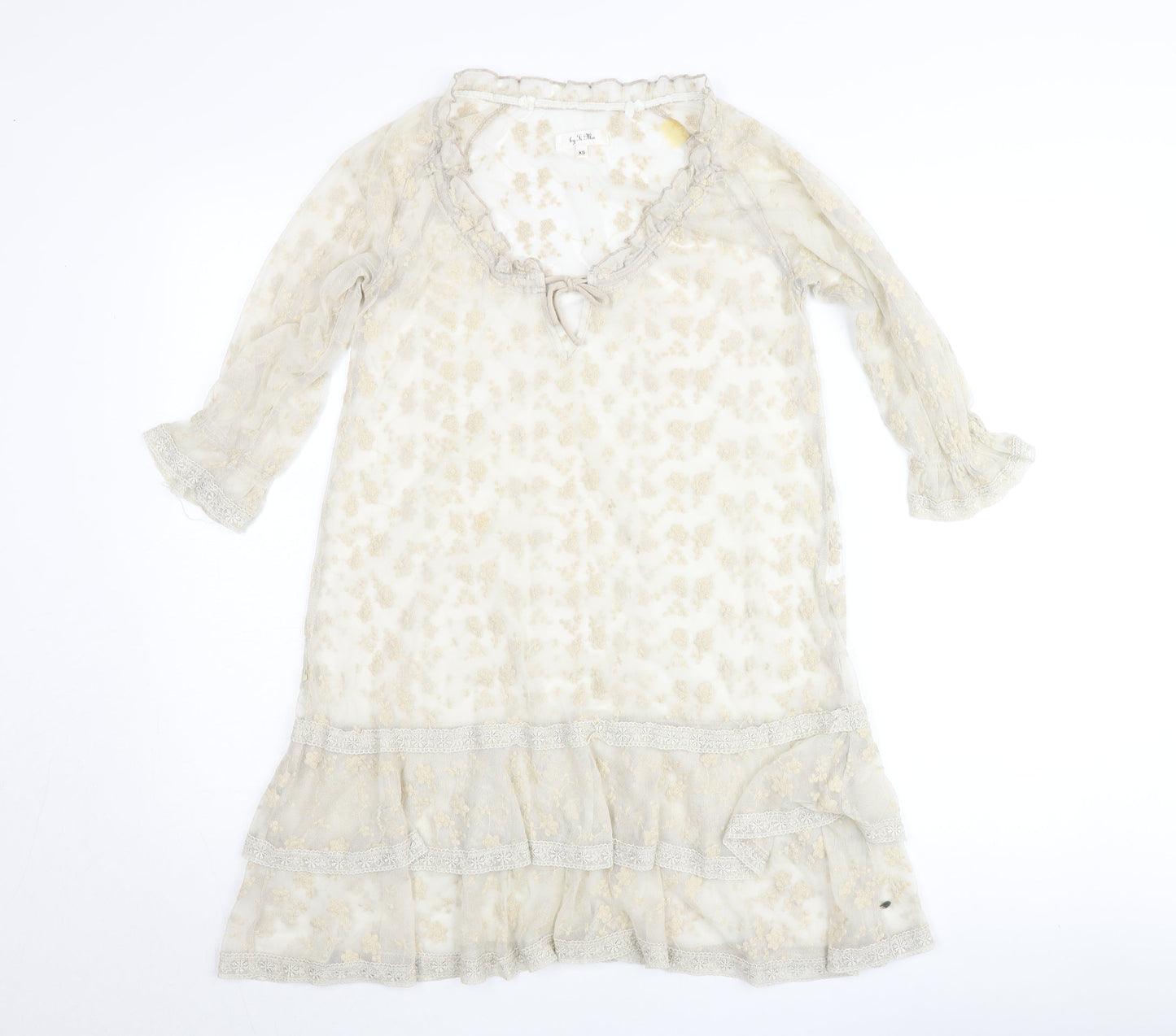 by Ti Mo Women's Beige Floral Lace Knee Length A-Line Dress XS