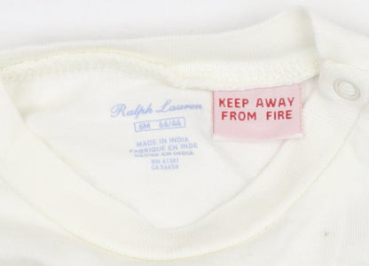 Ralph Lauren Unisex Baby Ivory Long Sleeve Cotton T-Shirt 6-9 Months
