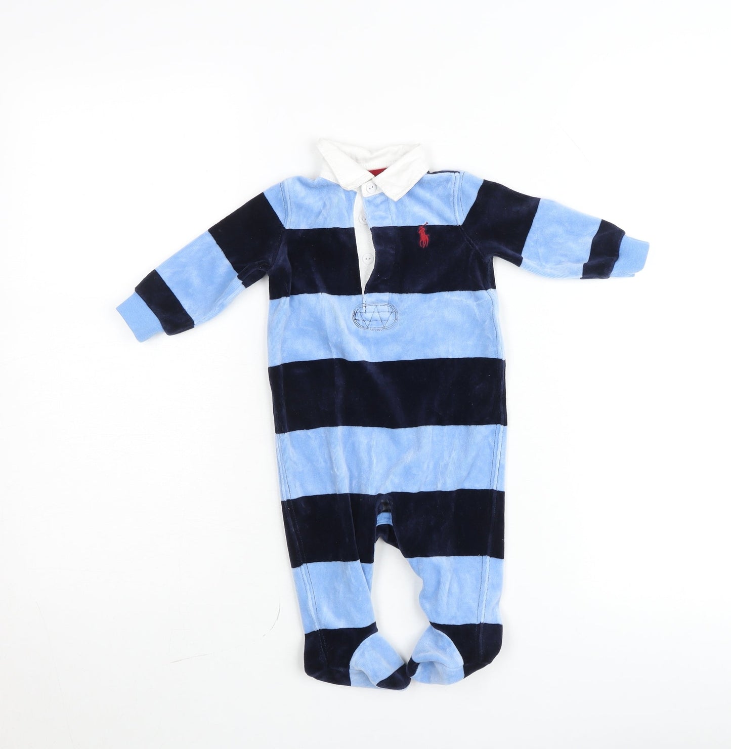 Ralph Lauren Blue Striped Collared Babygrow 3-6 Months Velour Unisex