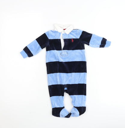 Ralph Lauren Blue Striped Collared Babygrow 3-6 Months Velour Unisex