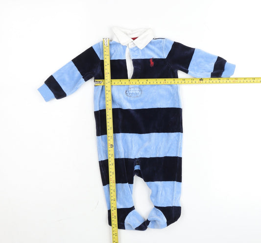 Ralph Lauren Blue Striped Collared Babygrow 3-6 Months Velour Unisex