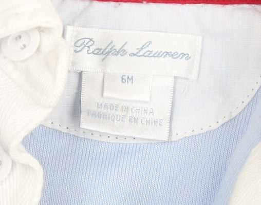 Ralph Lauren Blue Striped Collared Babygrow 3-6 Months Velour Unisex