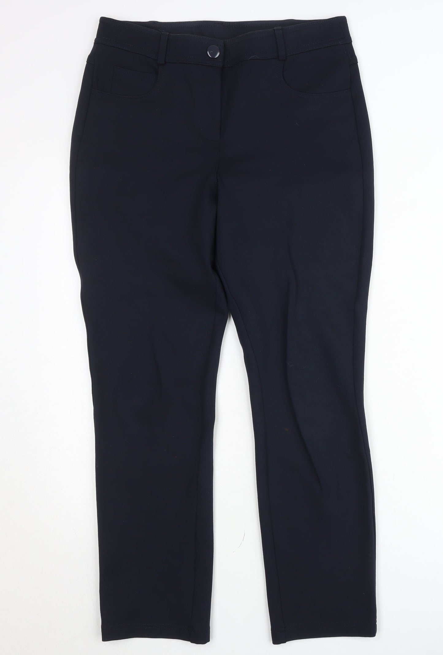 Dunnes Womens Navy Size 12 Straight Leg Stretch Work Trousers