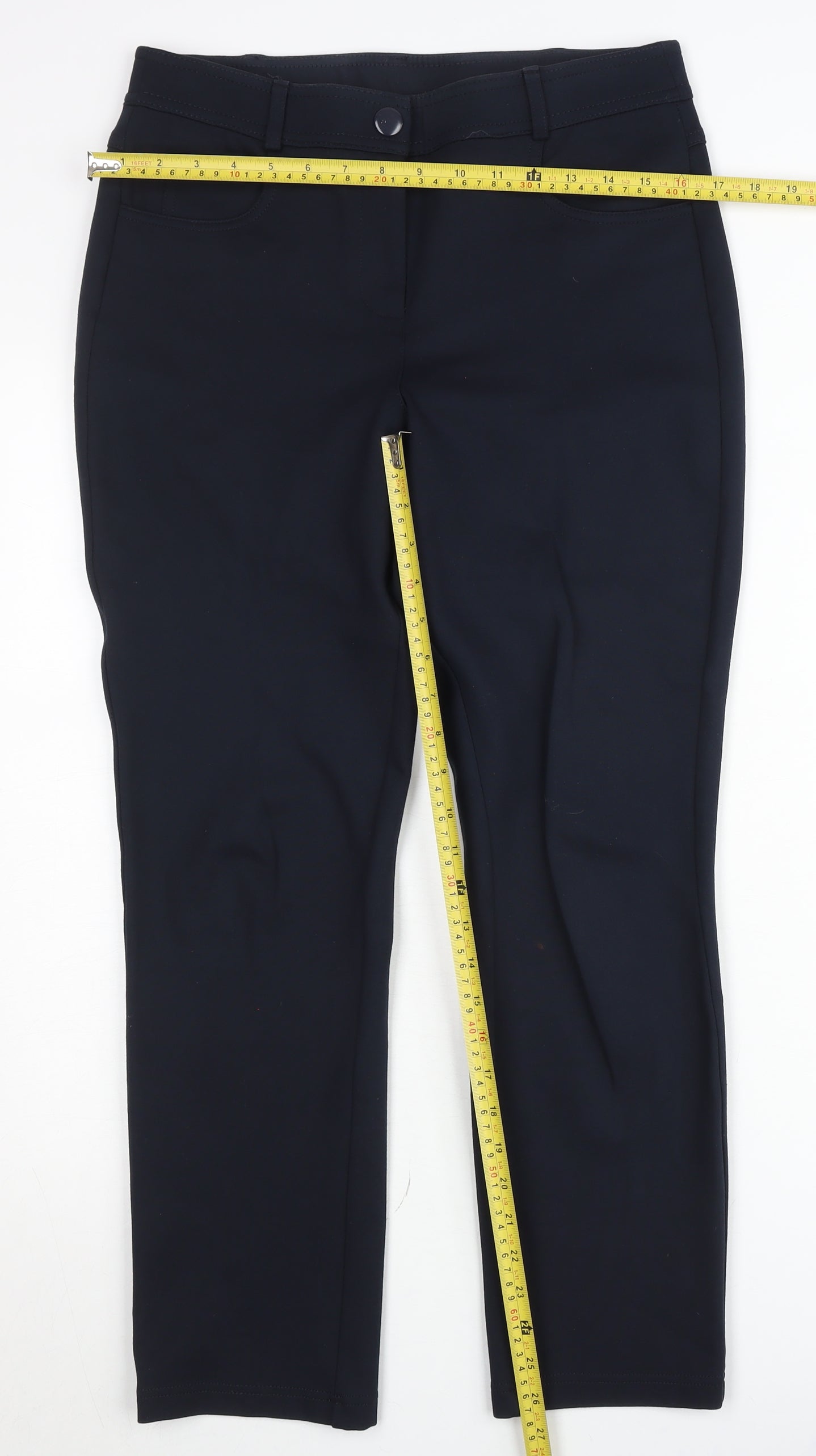 Dunnes Womens Navy Size 12 Straight Leg Stretch Work Trousers