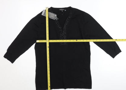 Frank Saul Women’s Black Beaded Tunic Top Medium 3/4 Sleeve