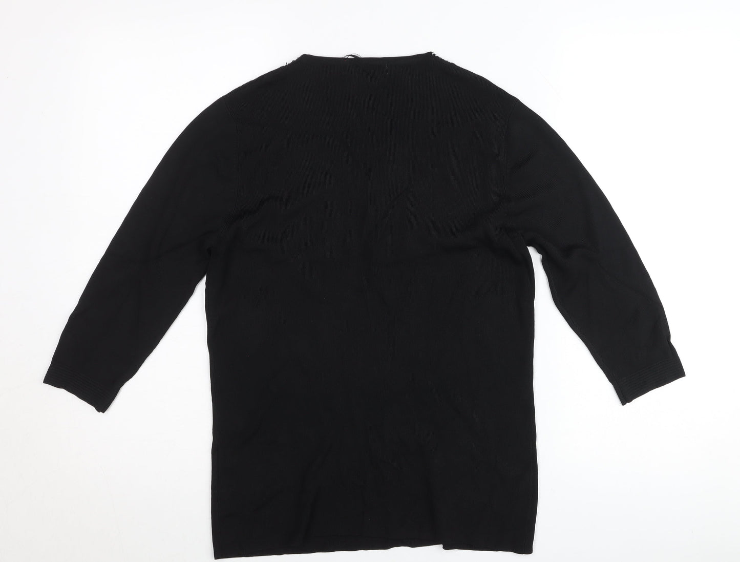 Frank Saul Women’s Black Beaded Tunic Top Medium 3/4 Sleeve