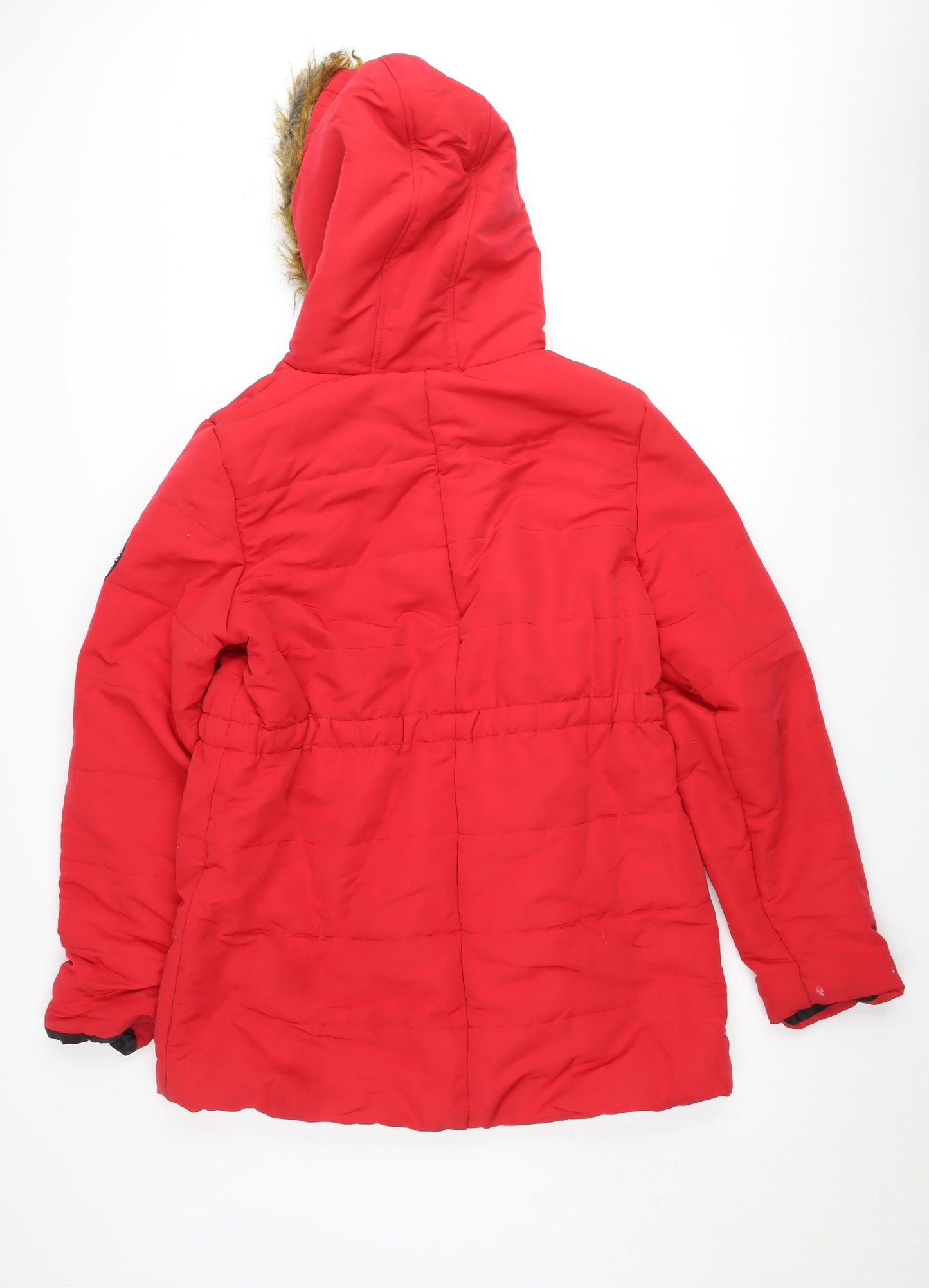 Boohoo Women’s Red Faux Fur Hooded Parka Coat Size 10